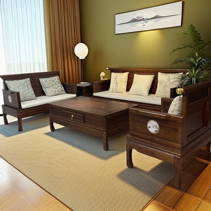 9908#新中式乌金木实木沙发小户型冬夏两用别墅实木沙发新中式