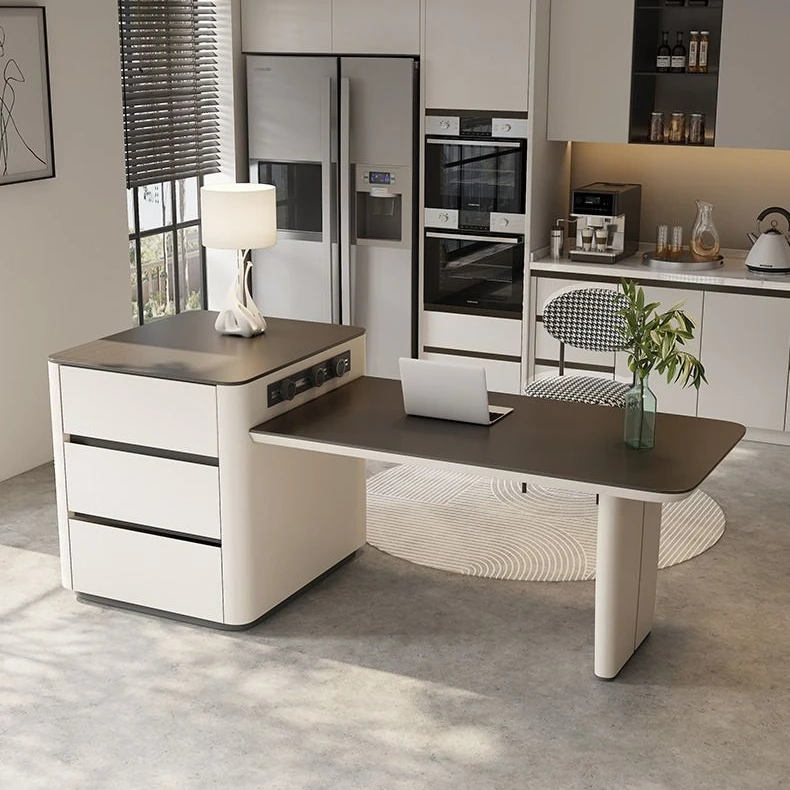 2024款奶油风岛台餐桌一体可伸缩多功能岩板中岛台极简约高级导台