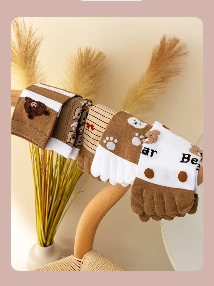 五指袜女棉秋冬中筒永恒棕色时尚大气分趾舒适透气简约商务春秋潮