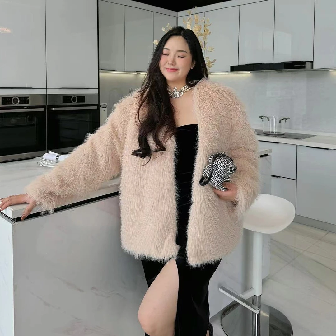 卤蛋公主【环保草草】大码富家千金网红毛毛外套女装气质短款小香风