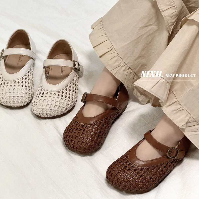 女童镂空凉爽透气浅口编织鞋2025夏季新款休闲豆豆鞋公主鞋单鞋潮