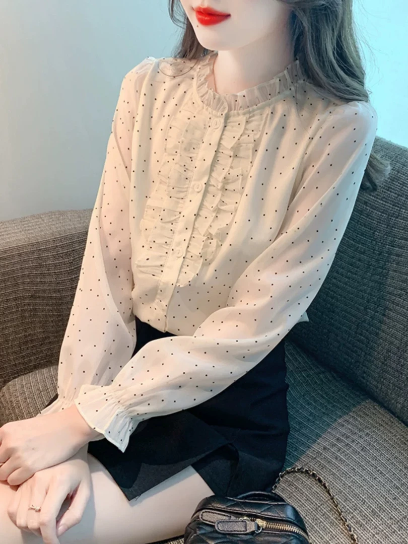 波点雪纺衬衫女长袖秋装新款潮洋气欧货上衣高端时髦气质小衫