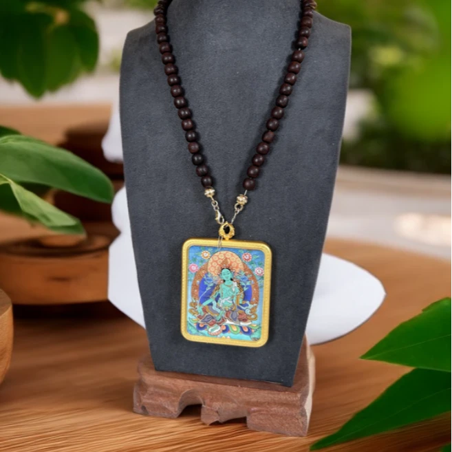 铜合金布艺吊坠 藏式风格彩唐绿度母吊坠