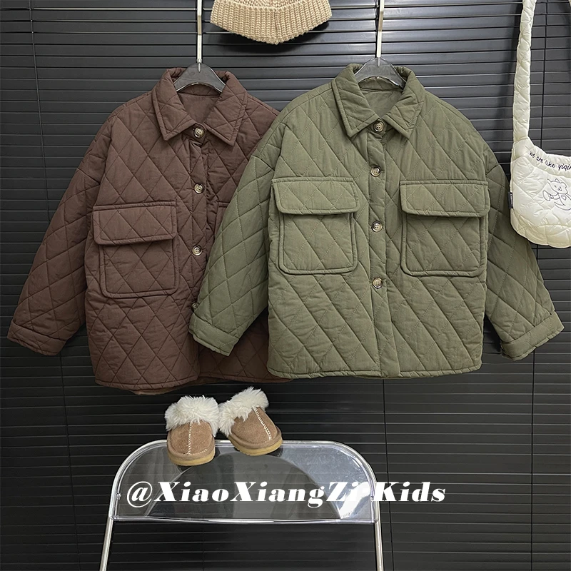 Q现货-冬装儿童韩版纯色菱格宽松保暖时尚棉服hck3245