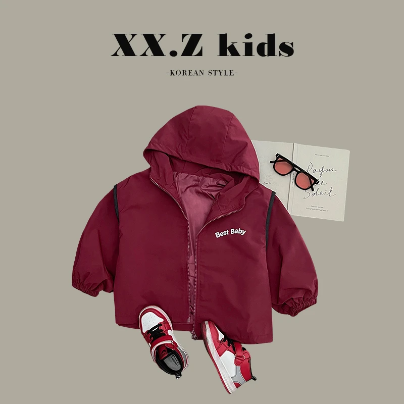 【小首尔】现货-qc8春款儿童字母印花连帽运动外套SJ2044