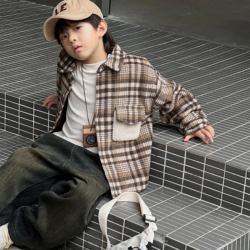 【迪哥】冬装儿童韩版复古风格子宽松外套HCK3271-QQQQ