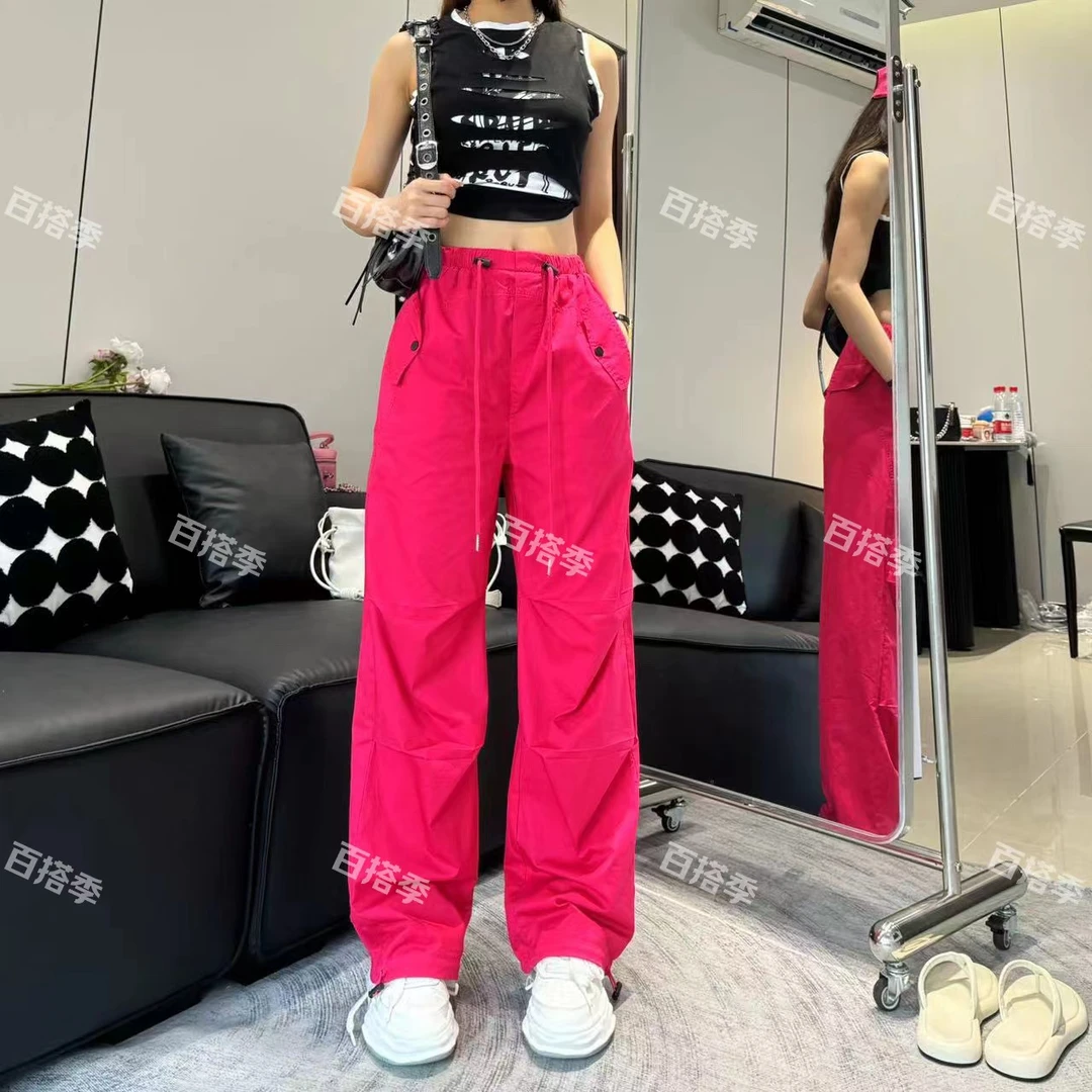 工厂店一新款美式复古工装裤女ins抽绳直筒宽松阔腿拖地裤休闲潮