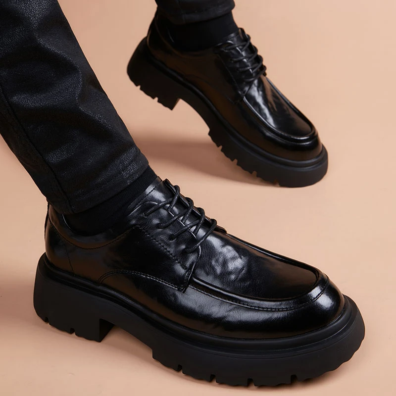 皮鞋男2025新款高端轻奢厚底德比鞋英伦真皮商务正装爆款休闲男鞋