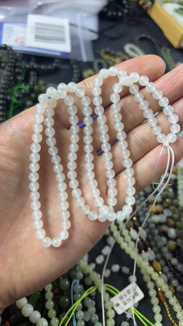 和田玉白玉卡5MM项链