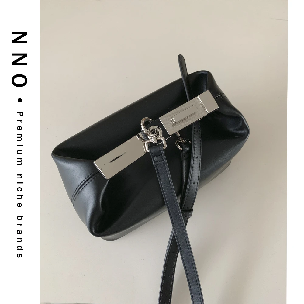 NNO小众品牌  饺子手提包 时尚百搭黑色简约单肩斜挎女士包包1778