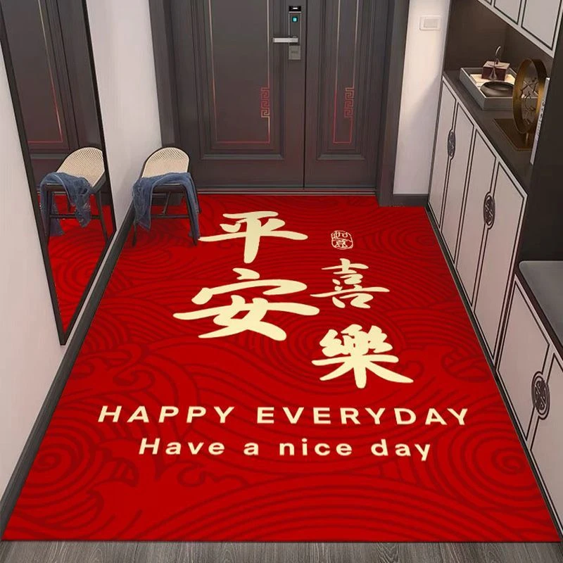 pvc入户门地垫红色喜庆竖版家用玄关进门门口地垫耐脏耐磨可裁剪
