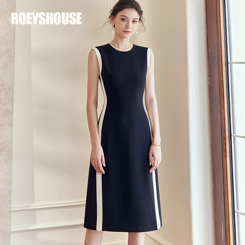 【玫瑰小散专属】罗衣时尚收腰连衣裙女2024黑色无袖大摆裙08970