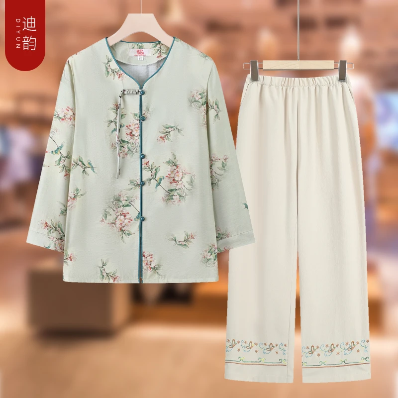 妈妈夏装衬衫女中老年人夏季薄款盘扣奶奶装七分袖小衫老太太上衣