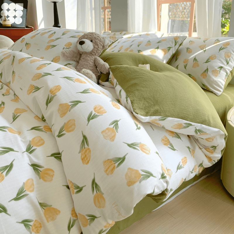 新款双层纱有氧提花碎花三四件套学生宿舍单人小清新被罩床单印花