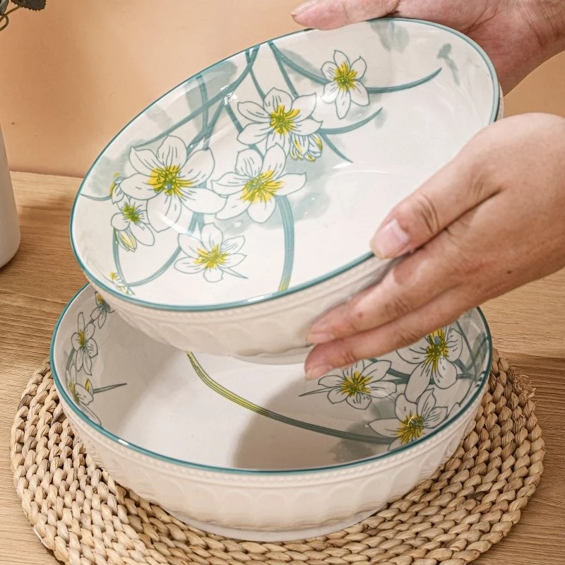 一个家庭专用餐具水仙花大碗23cm，高颜值餐具菜碗家用，野餐餐具