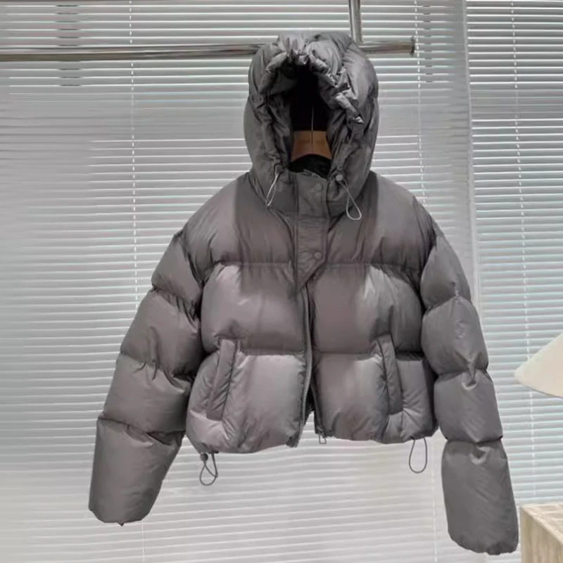 新款韩系短款连帽宽松白鸭绒加厚过冬面包服小个子羽绒服外套女