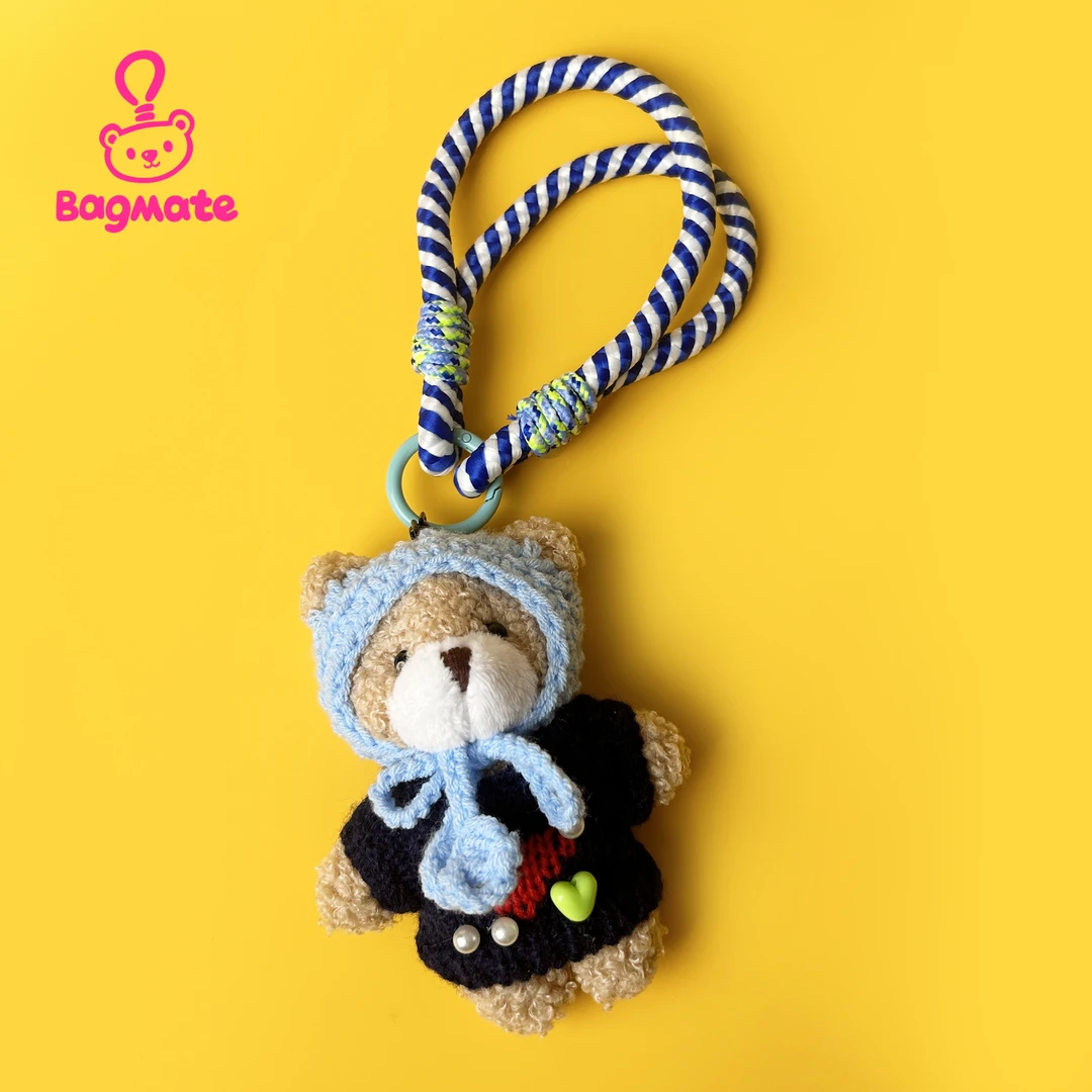 韩国原创手工可爱蓝色毛衣小熊玩偶挂件礼物创意包挂车挂钥匙扣