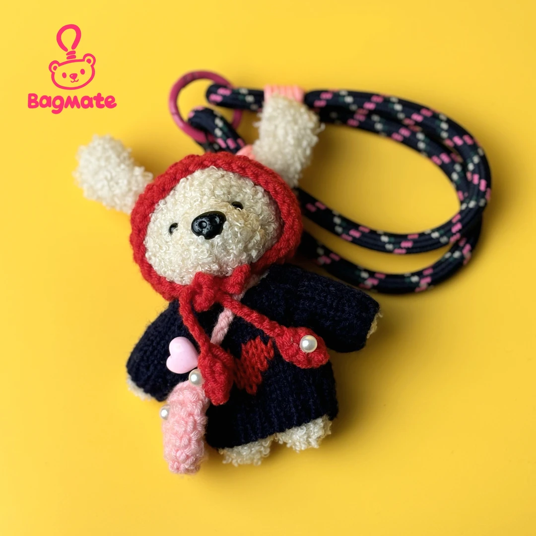 韩国原创手工可爱红色头套小熊玩偶挂件礼物创意包挂车挂钥匙扣