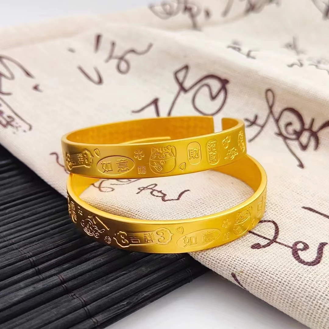 铜合金手镯 【高定】吉言开口贵妃镯实心手工錾刻四方镯