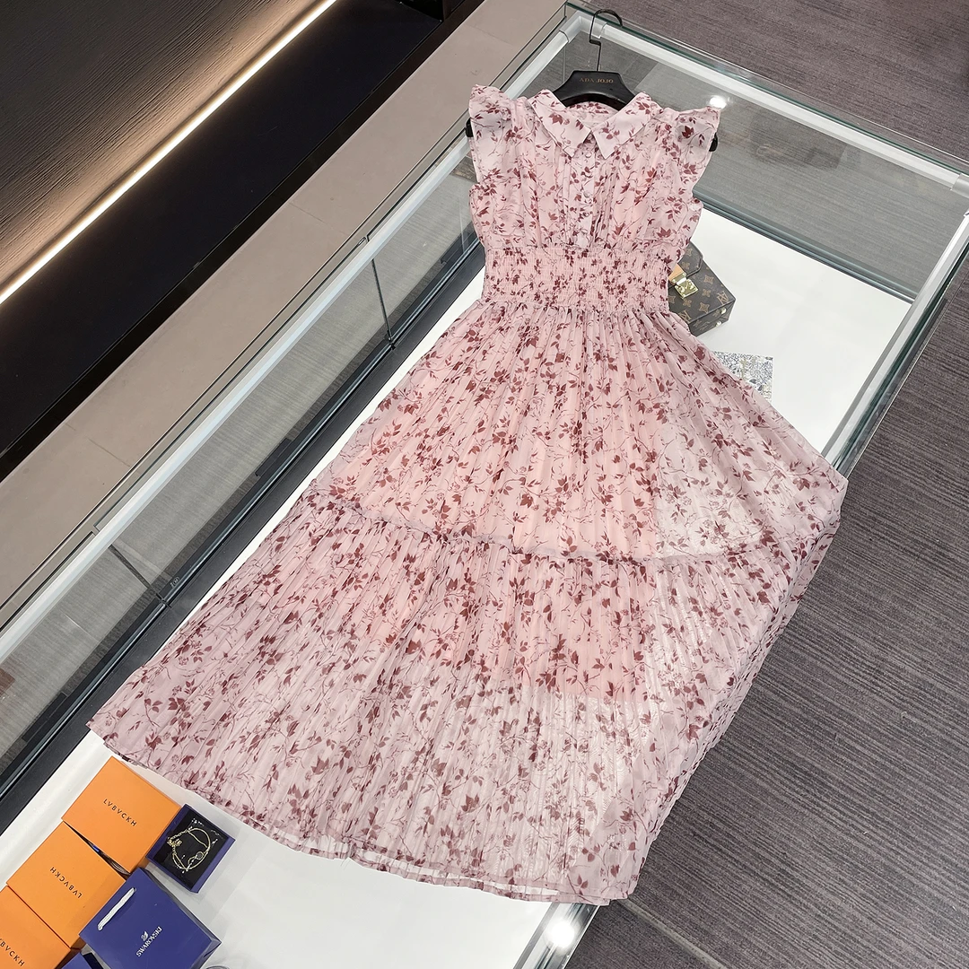 MIUMEM现货法式气质轻奢甜美优雅雪纺碎花连衣裙DY3097