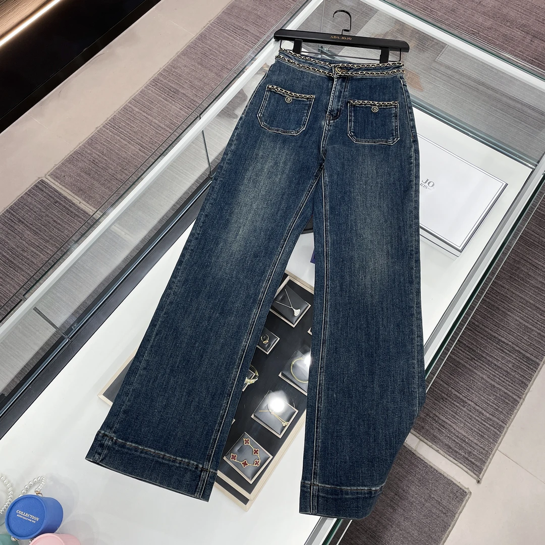 现货新款高腰显瘦阔版显腿长百搭阔腿牛仔裤 DY2485