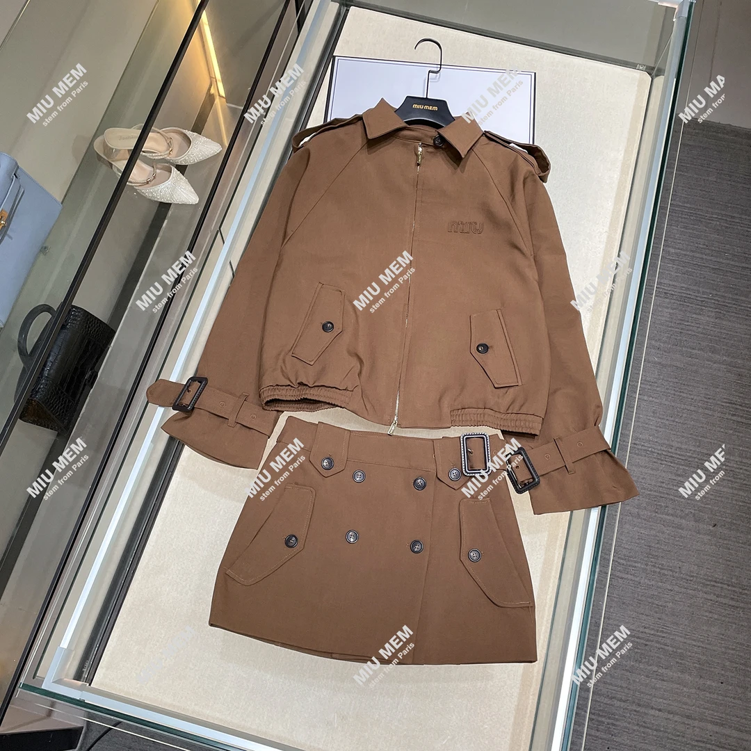 复古工装风风衣套装宽松外套+双排扣半身裙SM1319