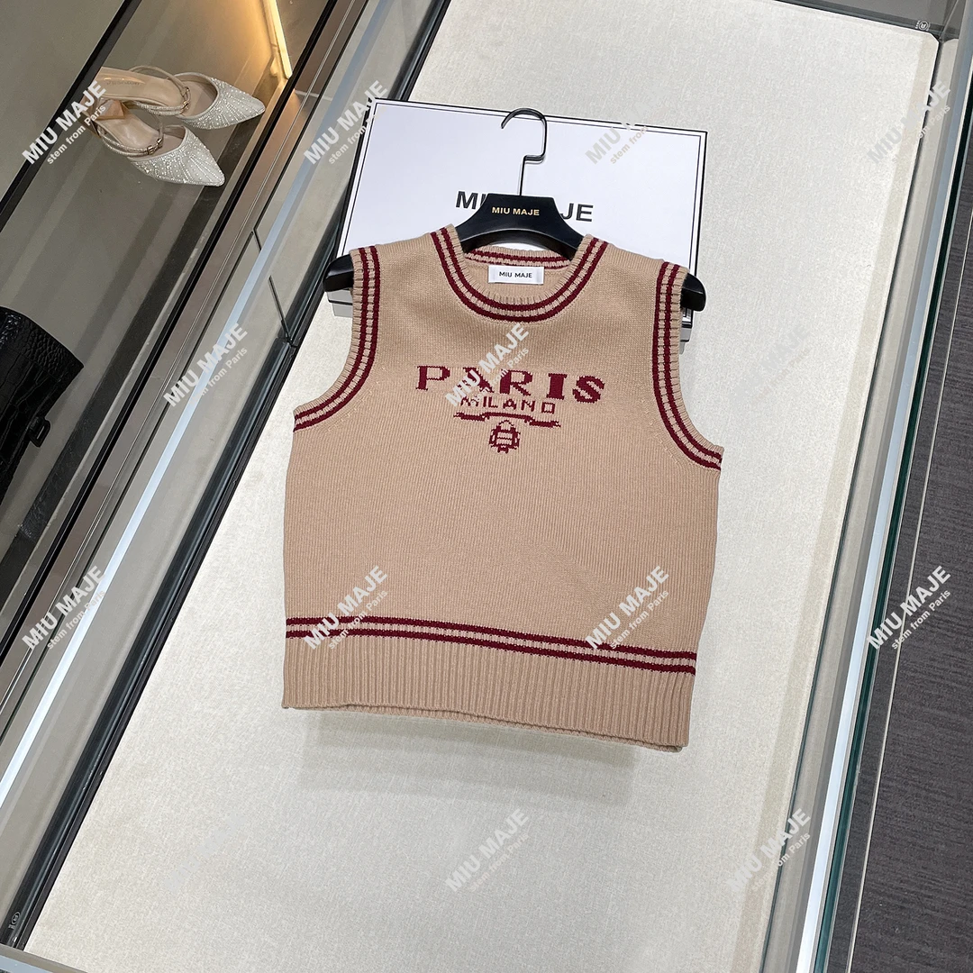 MIUMEM现货羊毛早春复古学院风字母针织马甲宽松针织毛衣 DY4765