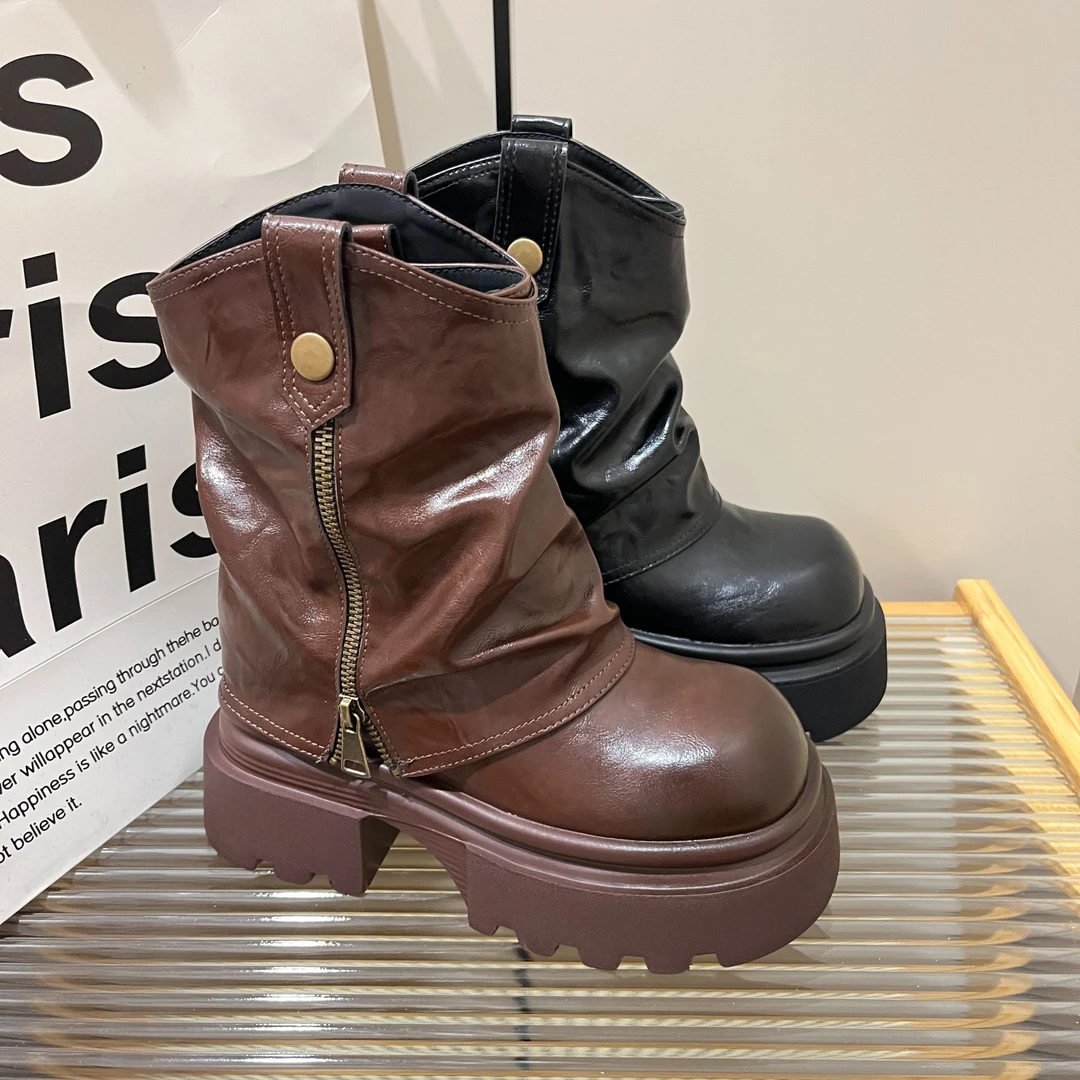 增高【10公分】秋季新款厚底时尚休闲马丁靴英伦风复古增高短靴