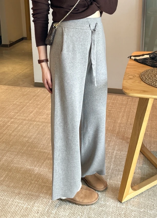 ‘慵懒代名词’ 宽松慵懒氛围感阔腿裤高腰拖地休闲显瘦针织咩咩裤
