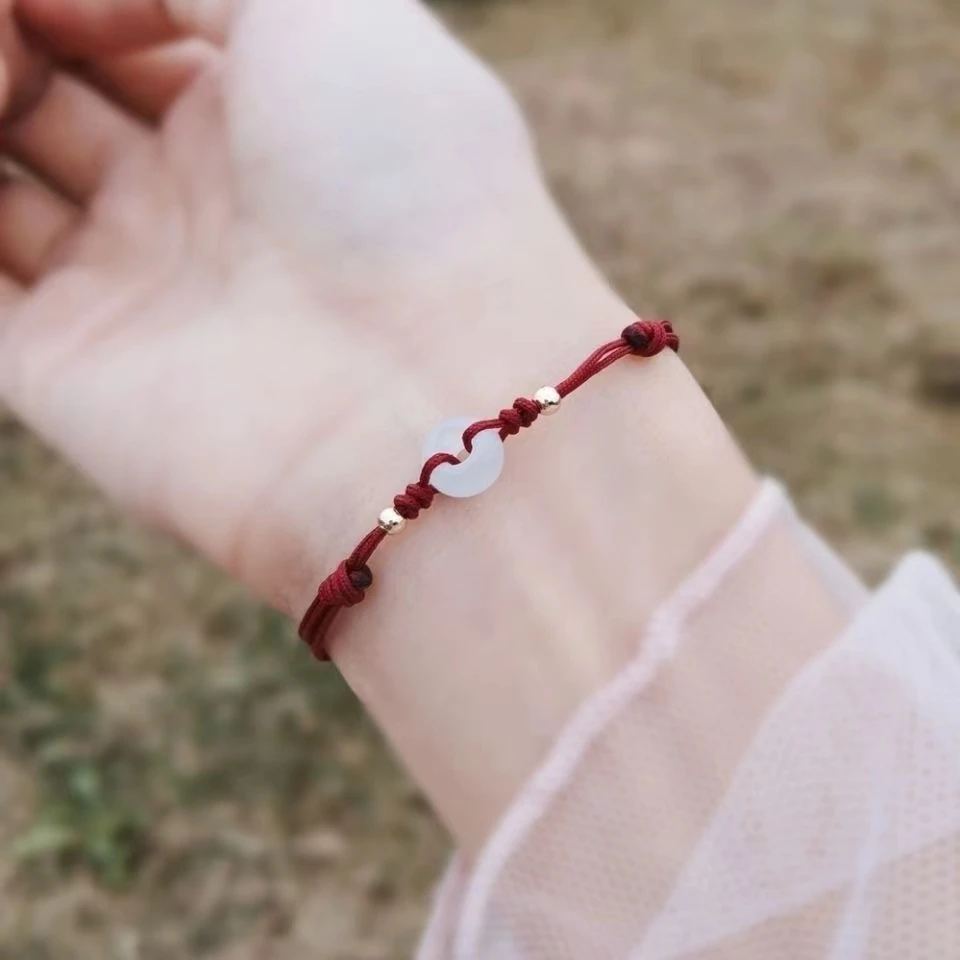 布艺手链 玲珑扣原创设计平安扣红绳手绳项链手工编织简约女饰品
