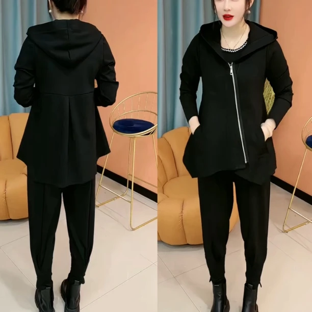 韩版秋季显瘦气质长袖连帽套装