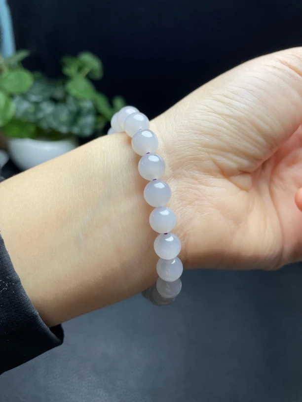 和田玉单圈冰透烟紫手串 颗颗天然 所见所得 多样性发货 拍一发一