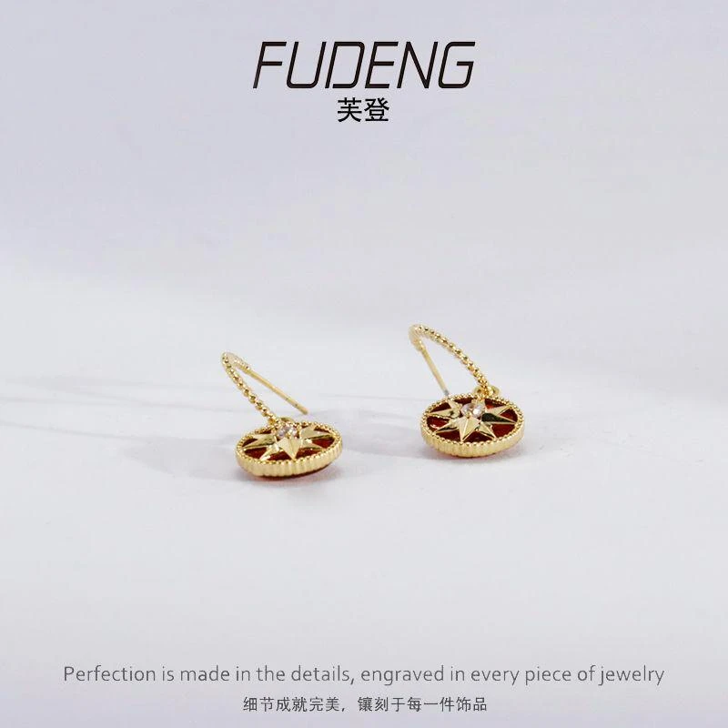 铜合金耳饰 设计师款红绳罗盘八芒星耳环耳钉女6168