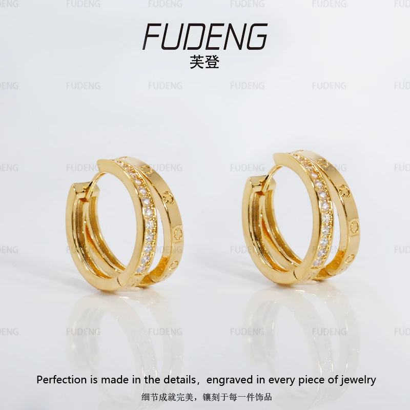 铜合金耳饰 原创设计款时尚简约气质百搭轻奢双圈耳钉1061