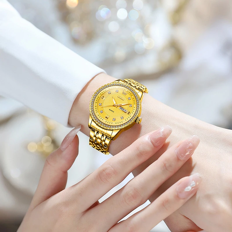 瑞士认证欧利时女士高档手表石英金色女式手表女款奢华送妈妈礼物