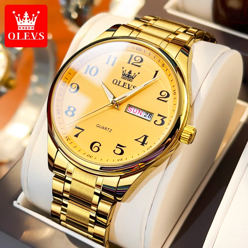 送中年爸爸礼物推荐男士手表男款大数字表盘男表钢带防水石英正品