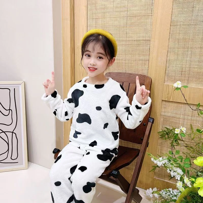 新款儿童家居服男童保暖内衣套女童法兰绒睡衣中大童居家神器童装