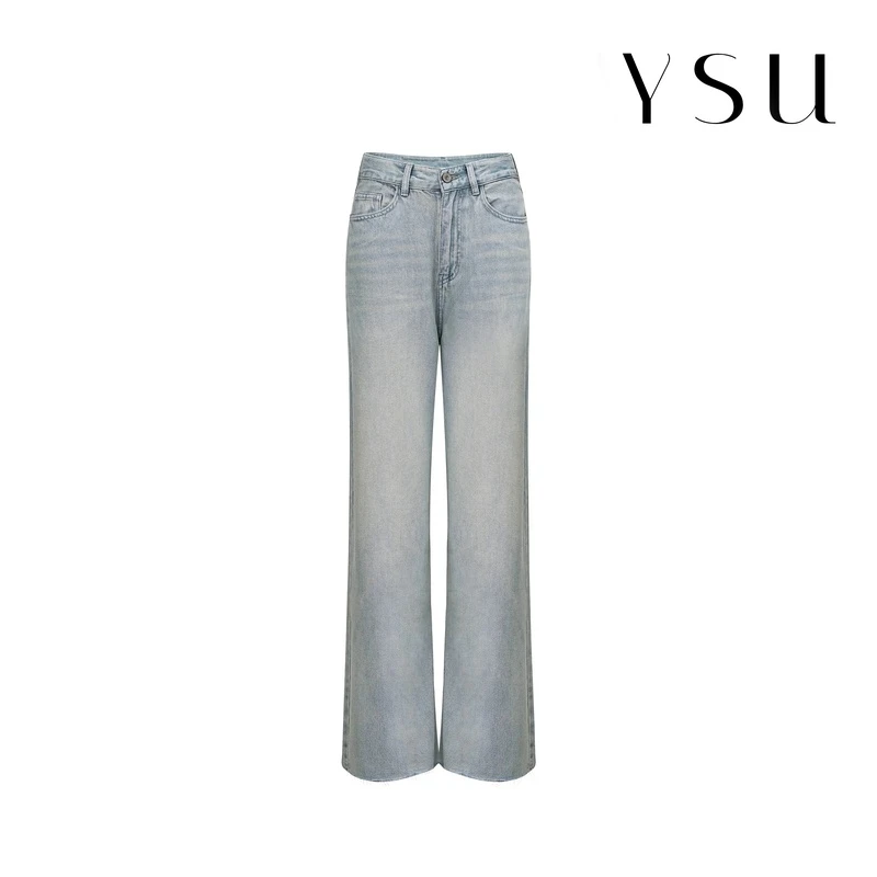 【余书】YSU夏季精选百搭高腰蓝色阔腿浅蓝薄款直筒长裤牛仔裤Y3259