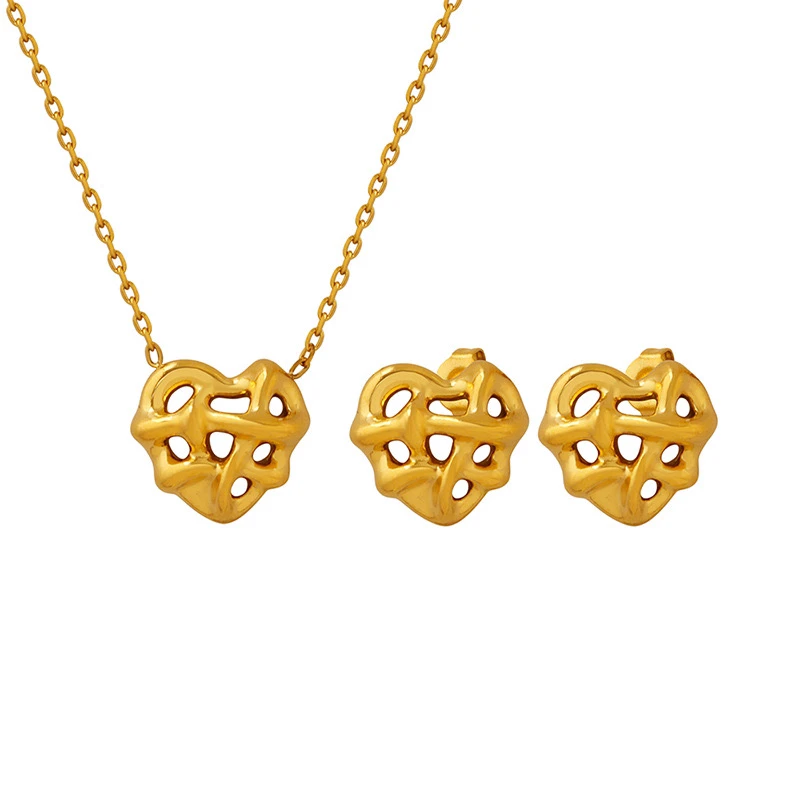 钛钢项链 ins冷淡风镂48-16-9空心形爱心金属项链耳环流行饰品女