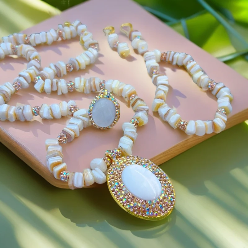 钛钢项链 47-26-2时尚白色首饰套装经典简约百搭轻奢饰品锁骨链