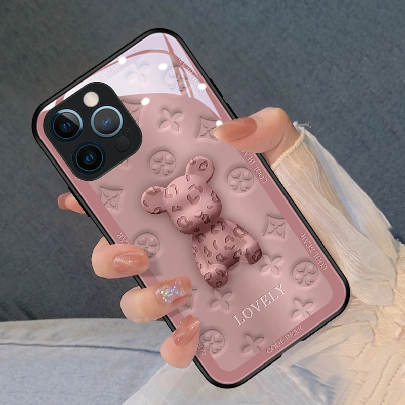 玫瑰粉豹纹熊iphone13promax手机壳新款苹果13pro潮牌12mini情侣x