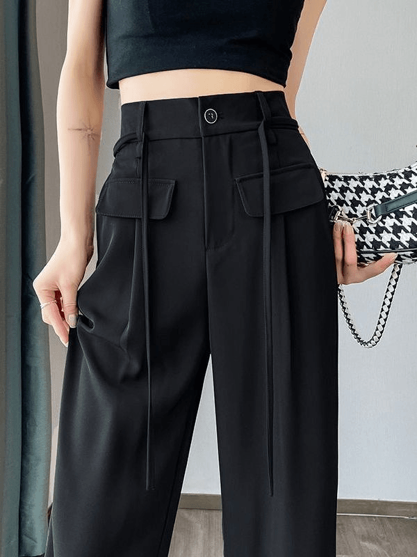 高级黑窄版阔腿裤女秋季垂感西装裤高腰显瘦宽松小个子直筒拖地裤