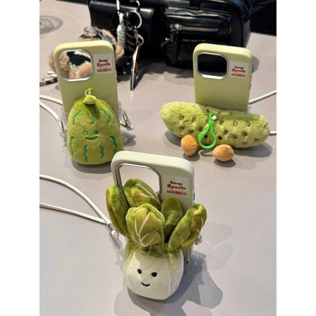 创意毛绒蔬菜背夹斜挎适用苹果16手机壳iphone15可爱14promax女13