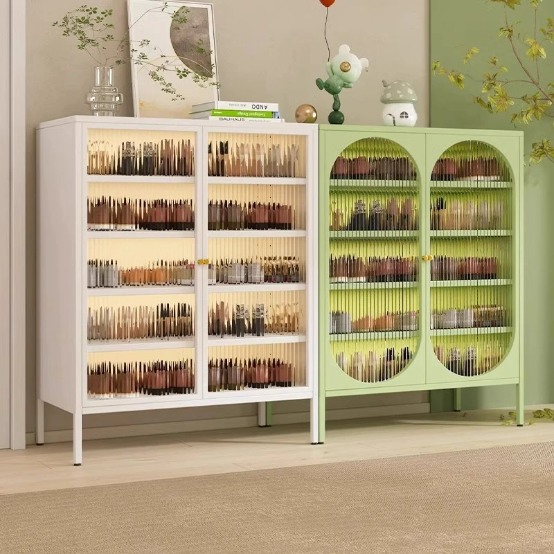 奶油风钢制鞋柜门口落地多层防尘鞋架入户玄关走廊大容量收纳鞋柜