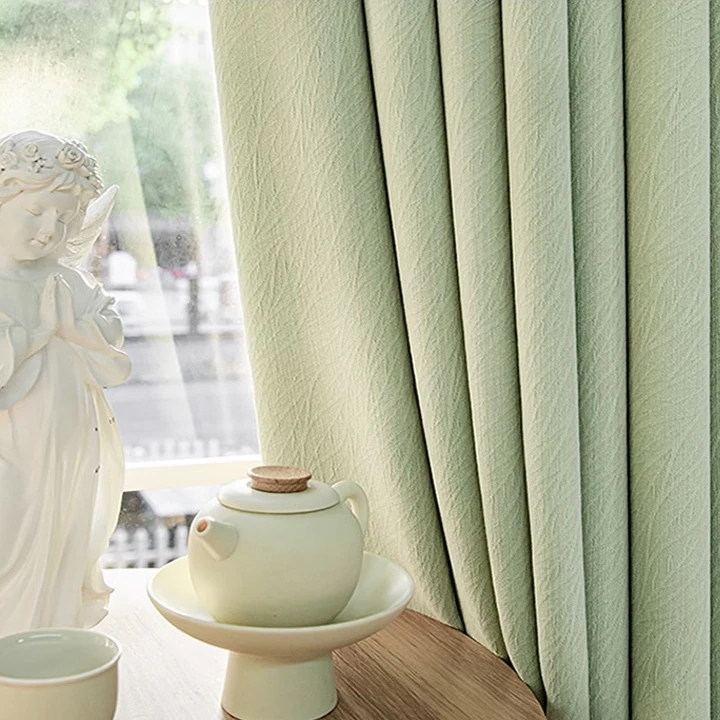 芝士羊绒雪尼尔2024新款纯色窗帘定制奶白抹茶绿客厅卧室高遮光