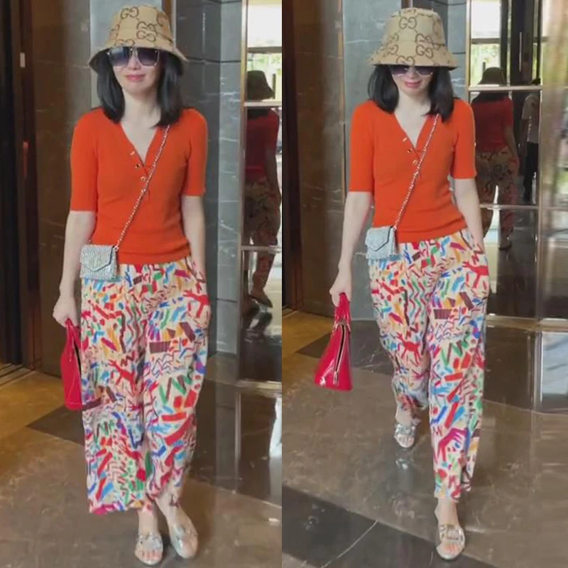 印花阔腿裤套装女2025夏季新款时尚小众设计感高端气质减龄两件套