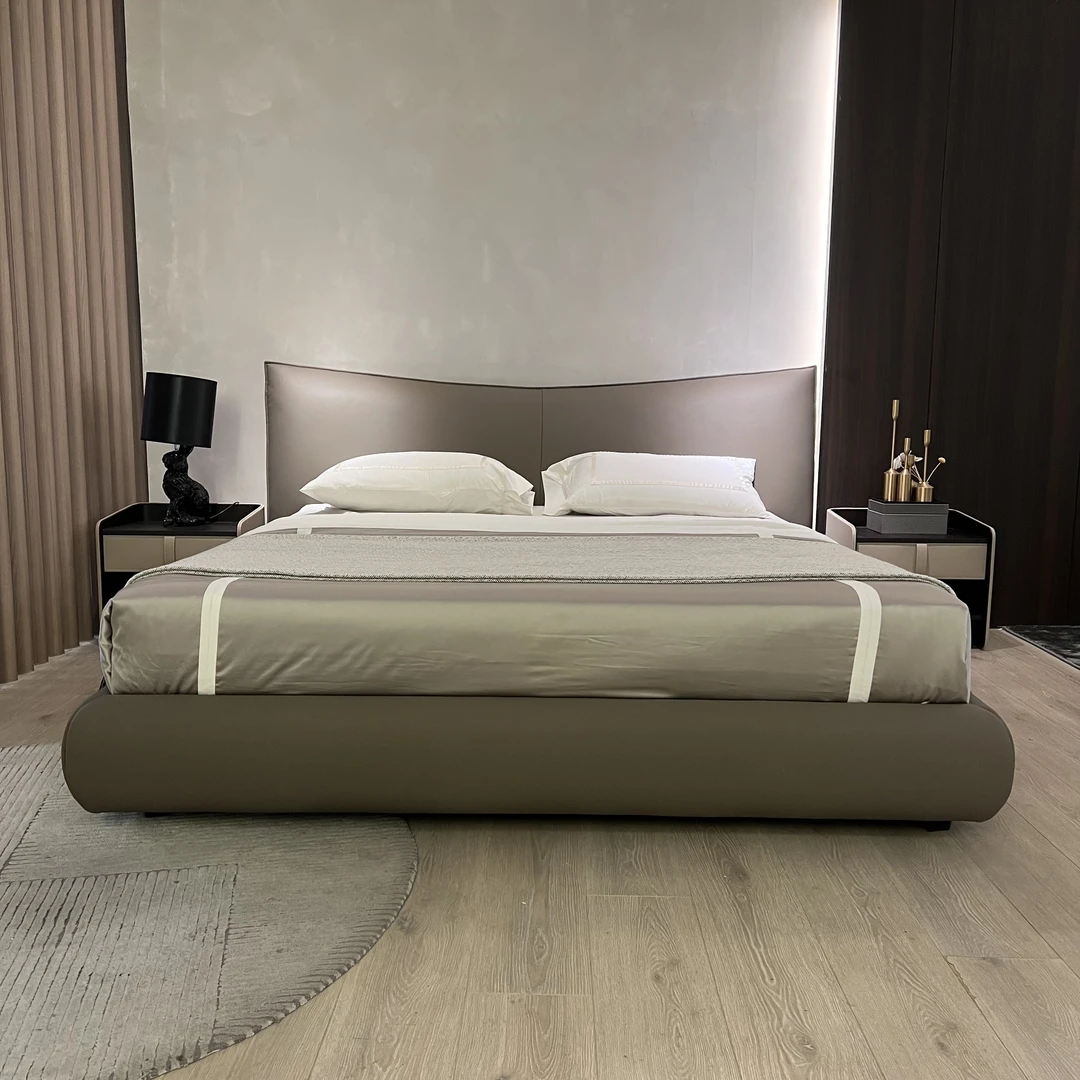 【黛分迪】美人鱼双人床头层牛皮意式简约卧室大床