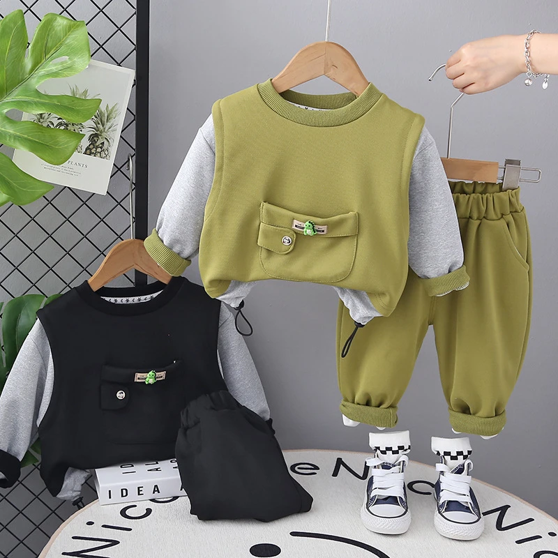 【沫沫家】男童卫衣套装春秋款洋气假两件儿童春装衣服运动潮中小童