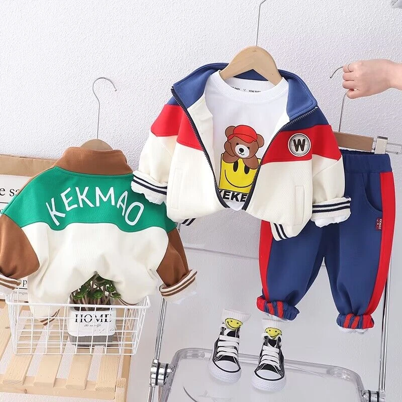 【沫沫家】儿童春秋运动洋气小童休闲男女宝洋气拼色立领开衫套装