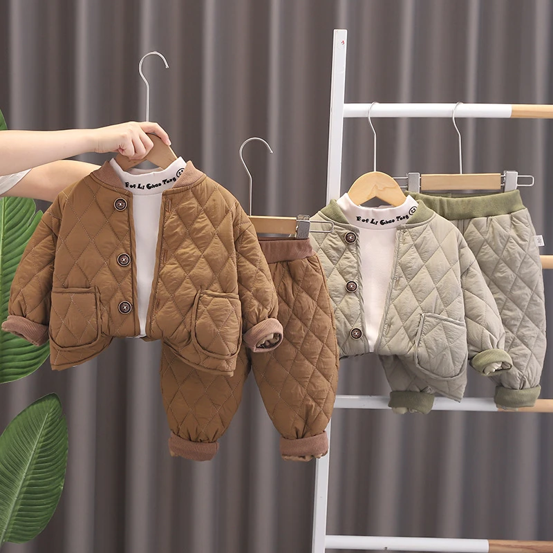 【沫沫家】新款儿童男童秋冬套装夹棉加厚棉服外套三件套